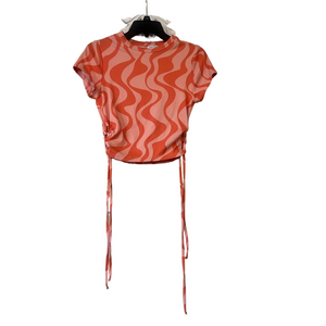 Rue21 y2k Orange Ruched Crop Blouse with strings down the side